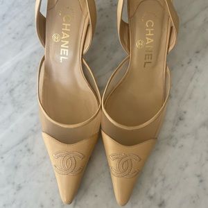 Chanel “CC” Embroidered Slingback Pumps
